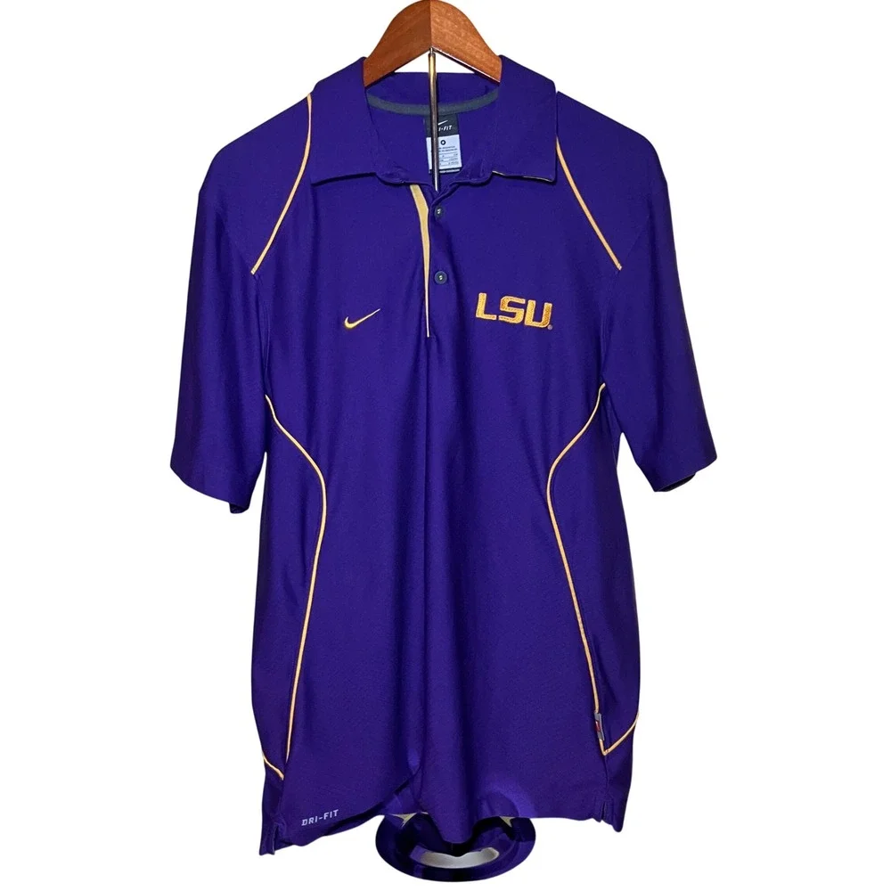 Nike LSU Tigers Polo Shirt Mens XL Purple Gold Dri-FIT NCAA Football